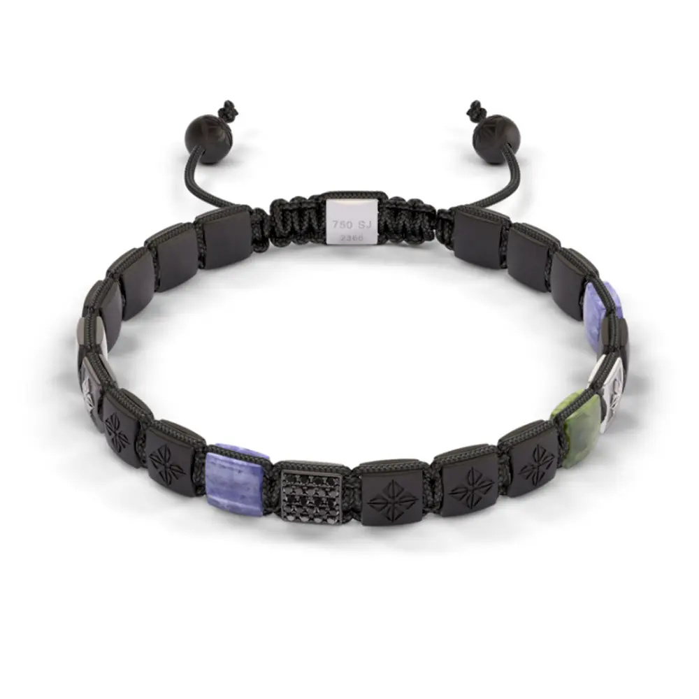 Shamballa Jewels White & Black Gold Diamond Sapphire & Tanzanite 6mm Lock Bead Bracelet