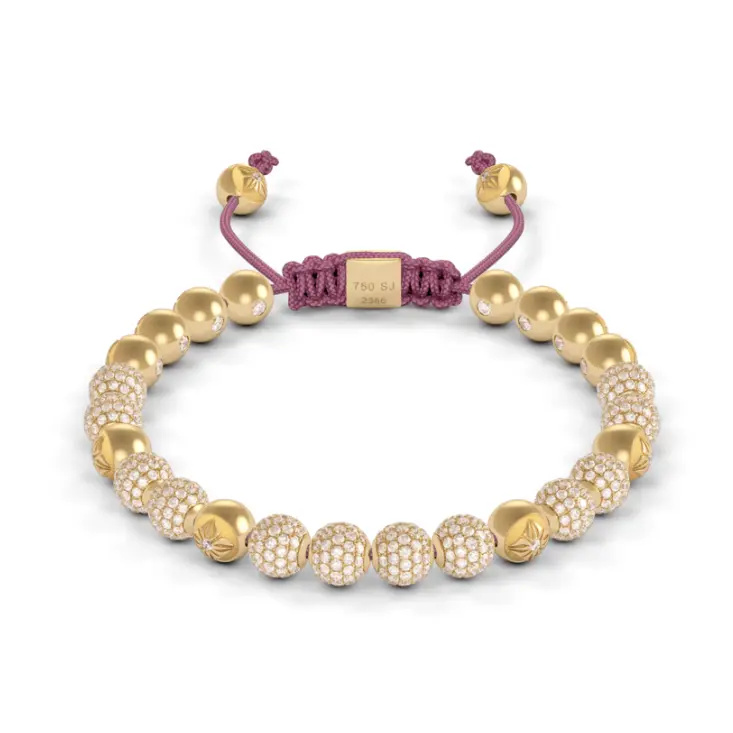 Shamballa Jewels Yellow Gold Diamond 6mm Non-Braided Bead Bracelet