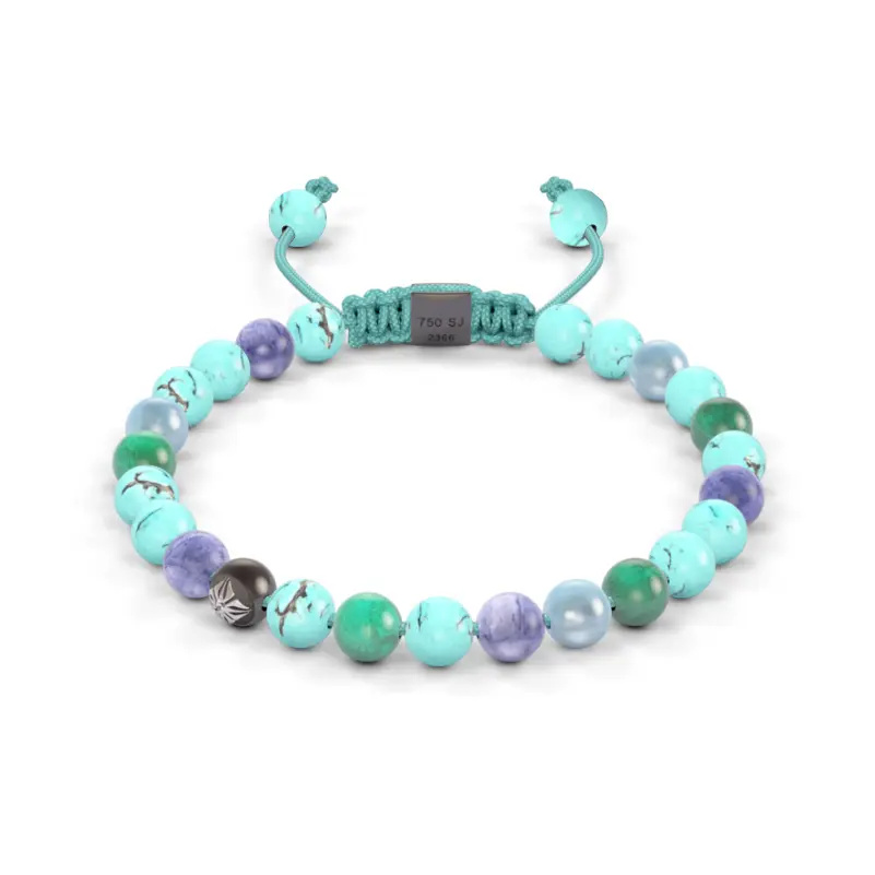 Shamballa Jewels White & Black Steel Diamond Emerald Turquoise & Tanzanite 6mm Non-Braided Bead Bracelet