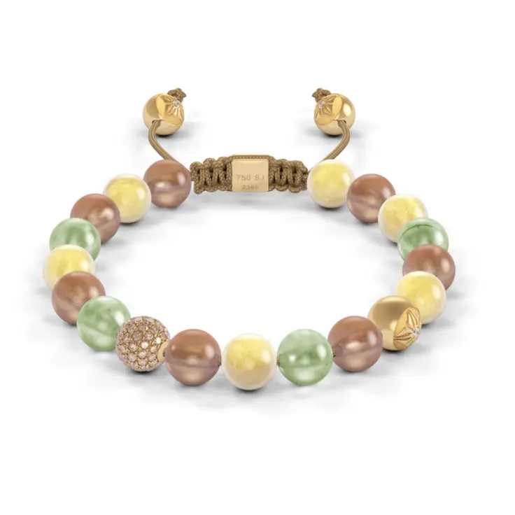 Shamballa Jewels Yellow Gold Diamond Sapphire & Moonstone 8mm Non-Braided Bead Bracelet