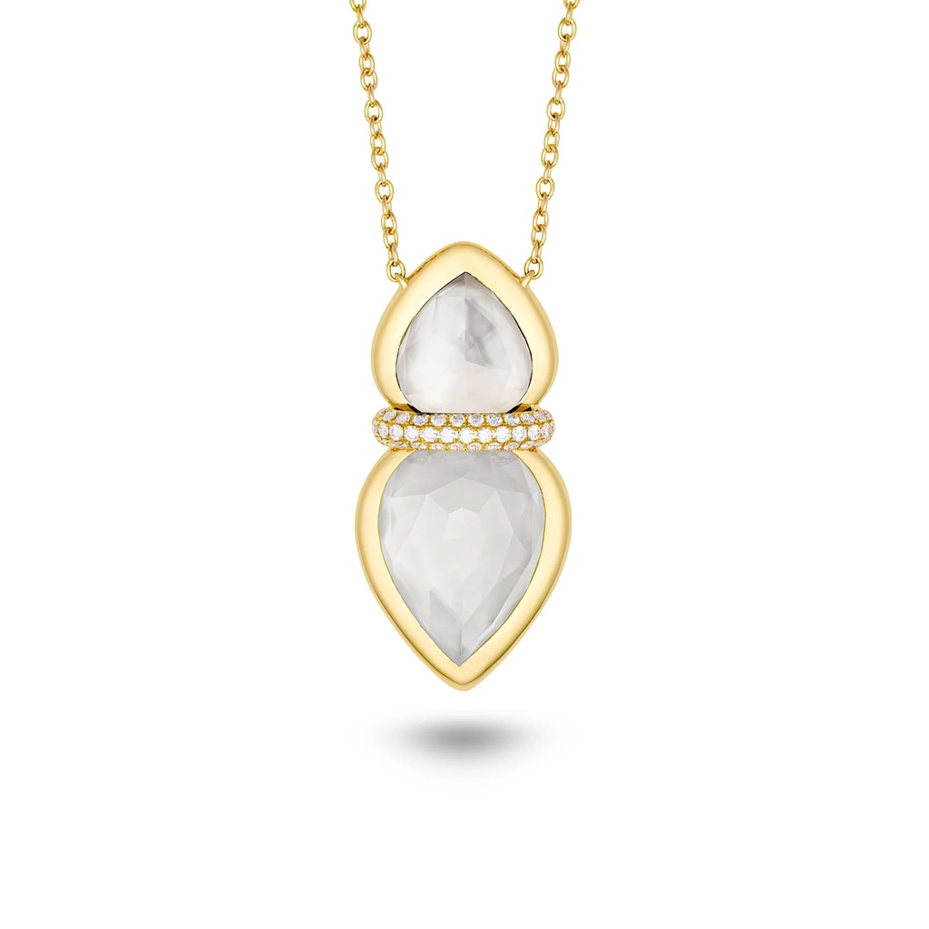 Amrita Lotus Duplet Necklace In Mother Of Pearl And White Quartz