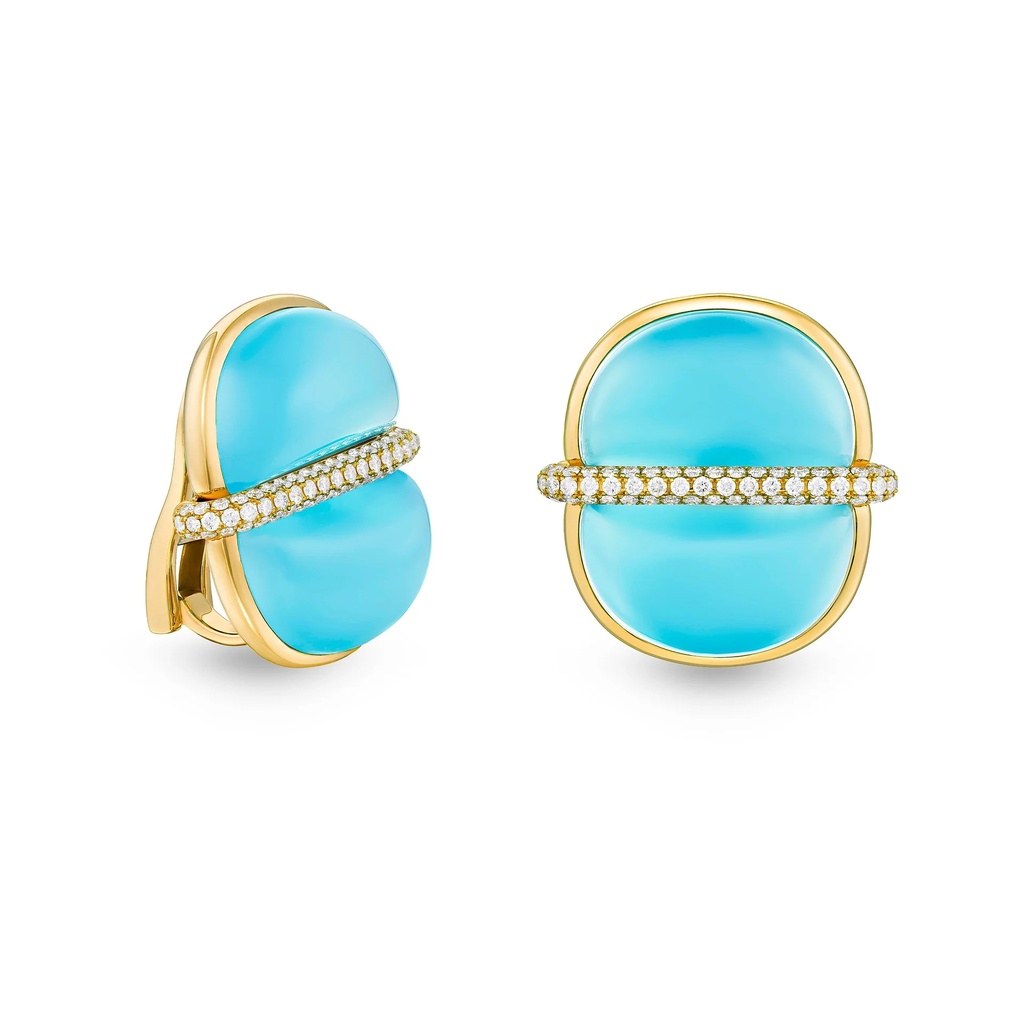 Amrita Round Earrings In Sea Blue Chalcedony
