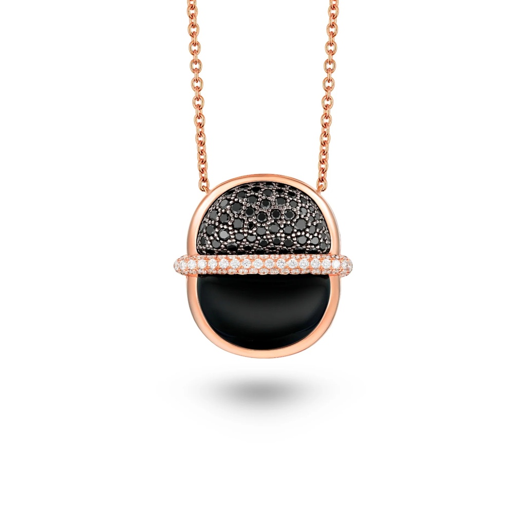 Amrita Round Necklace In Black Onyx And Diamonds