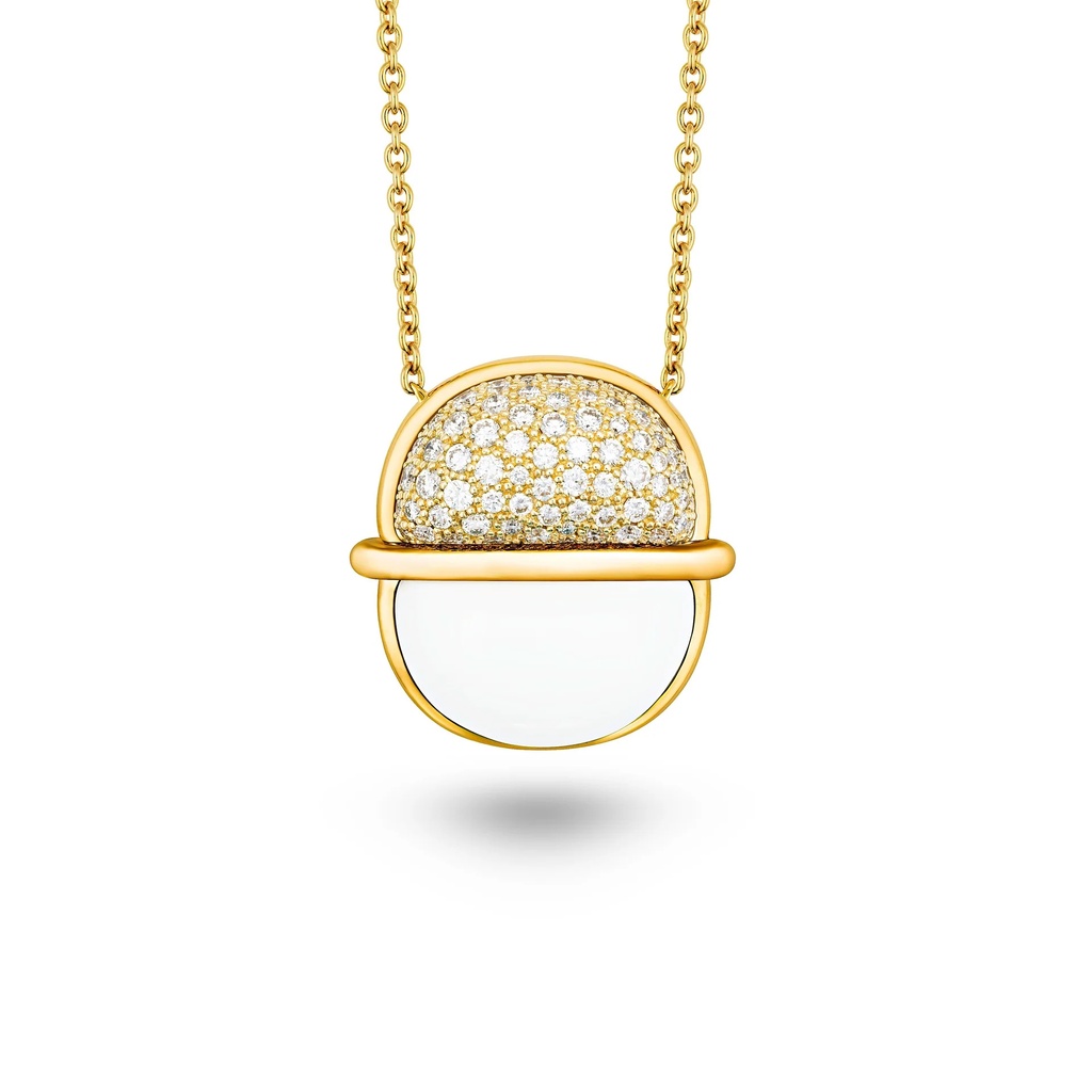 Amrita Round Necklace In White Ceramic And Diamonds