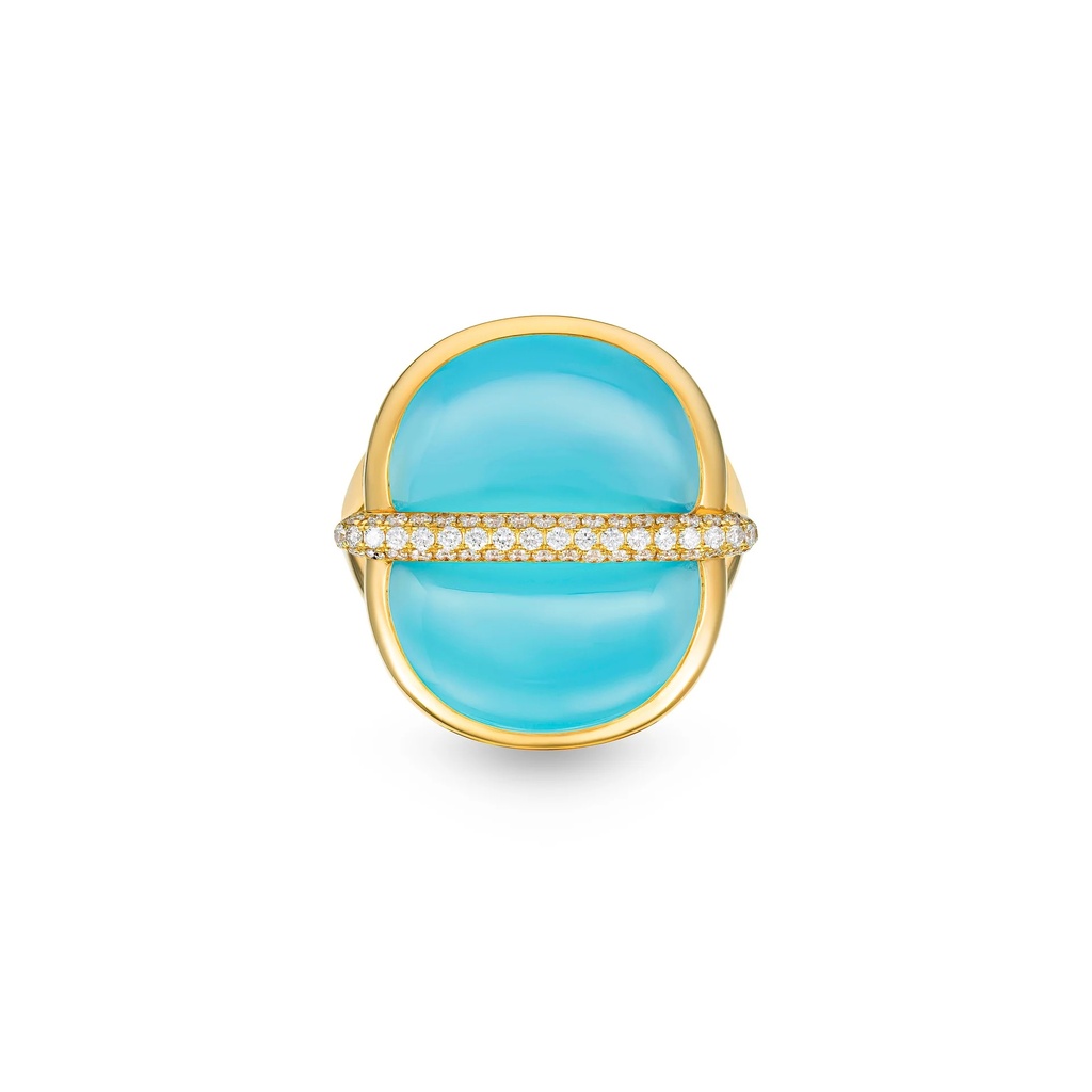 Amrita Round Ring In Sea Blue Chalcedony