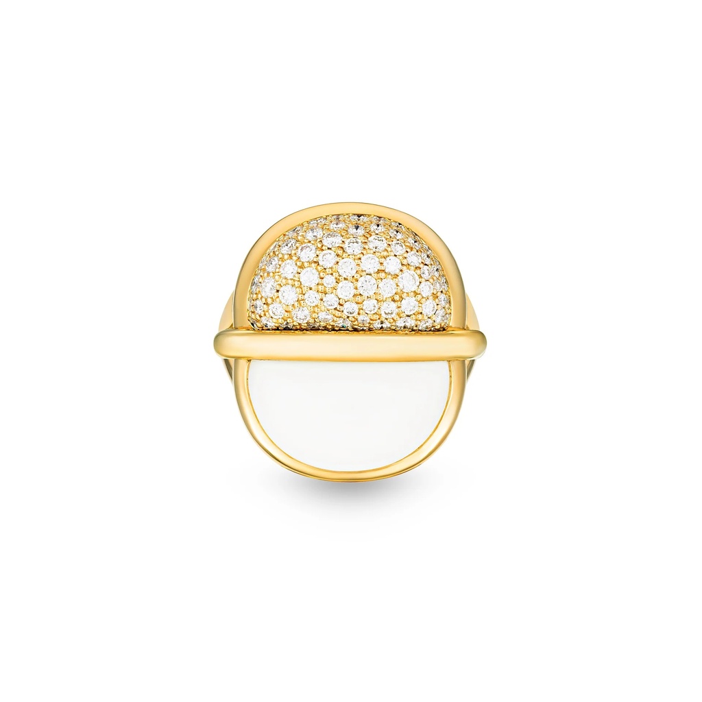 Amrita Round Ring In White Ceramic And Diamonds