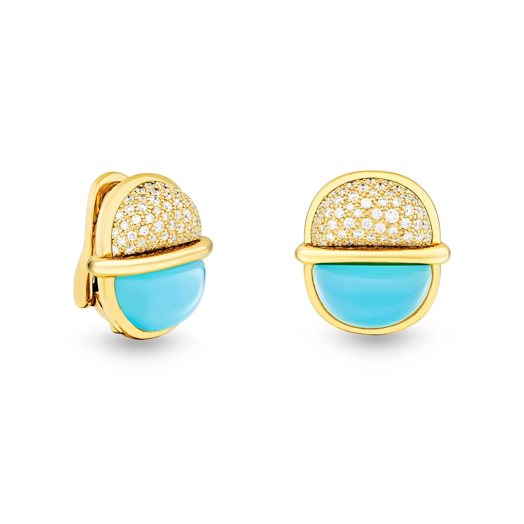 Amrita Small Round Earrings In Sea Blue Chalcedony And Diamonds