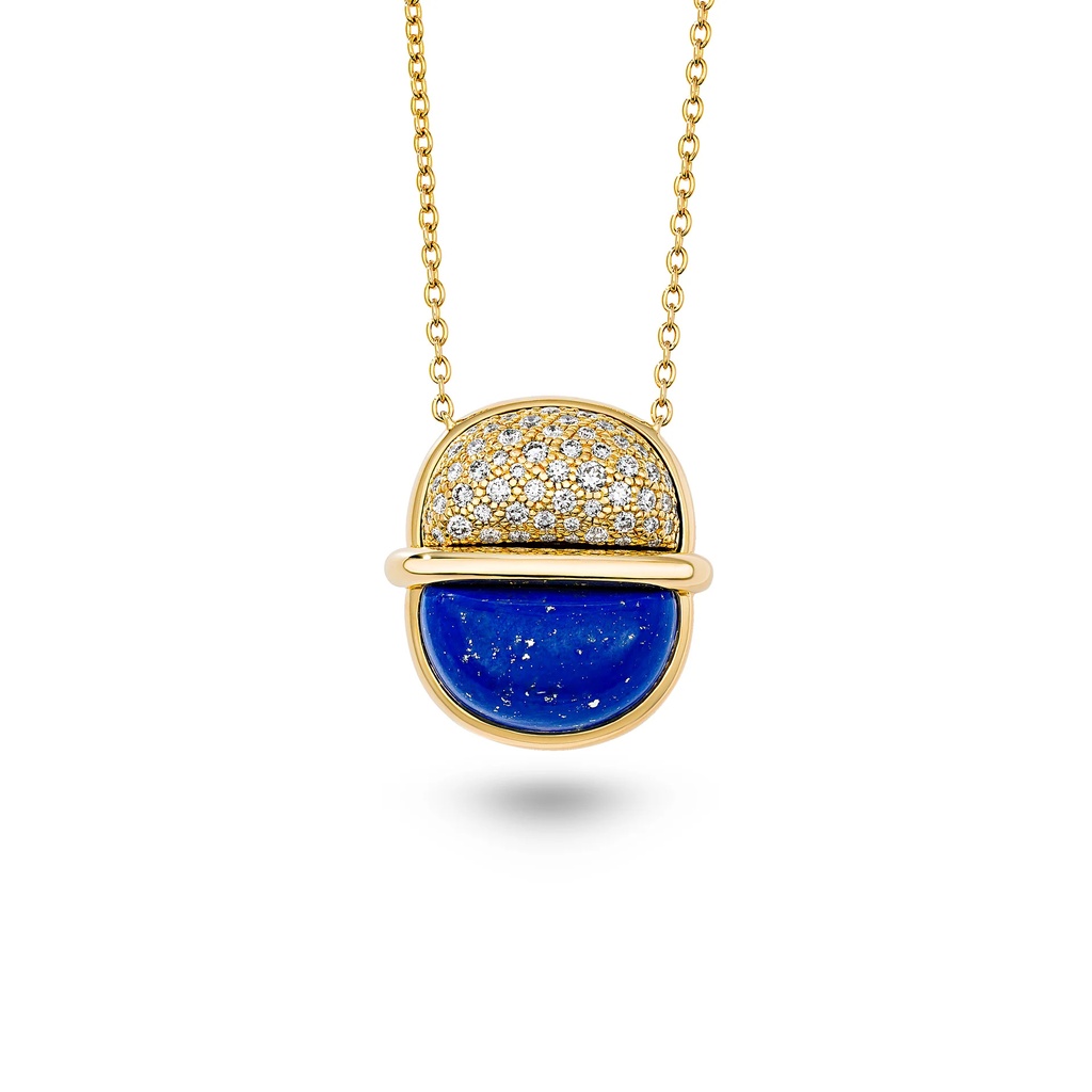 Amrita Small Round Necklace In Lapis Lazuli With Diamonds