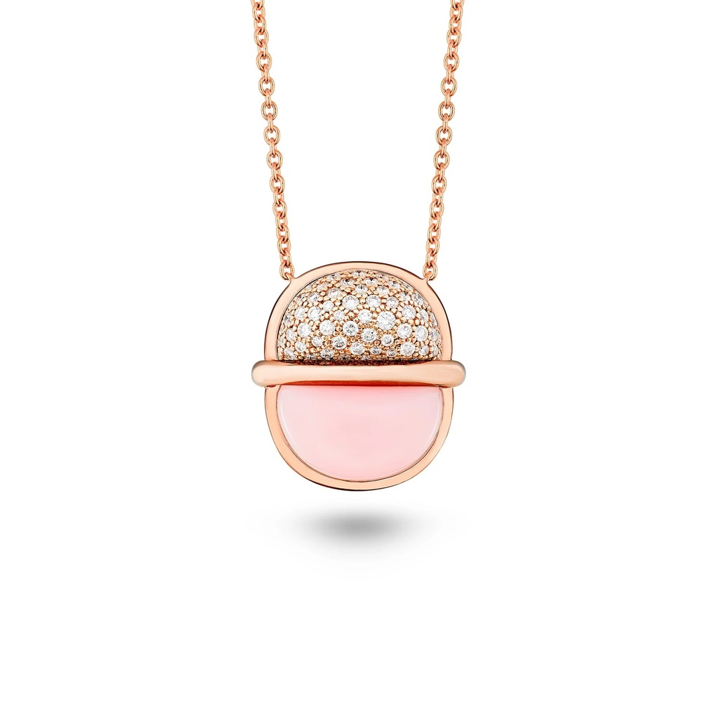 Amrita Small Round Necklace In Pink Opal With Diamonds