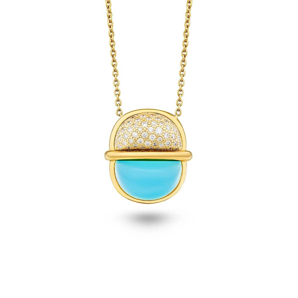 Amrita Small Round Necklace In Sea Blue Chalcedony And Diamonds
