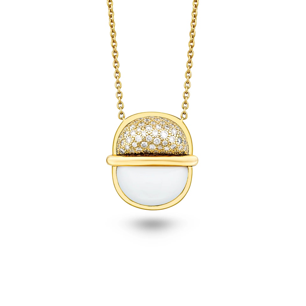 Amrita Small Round Necklace In White Ceramic With Diamonds