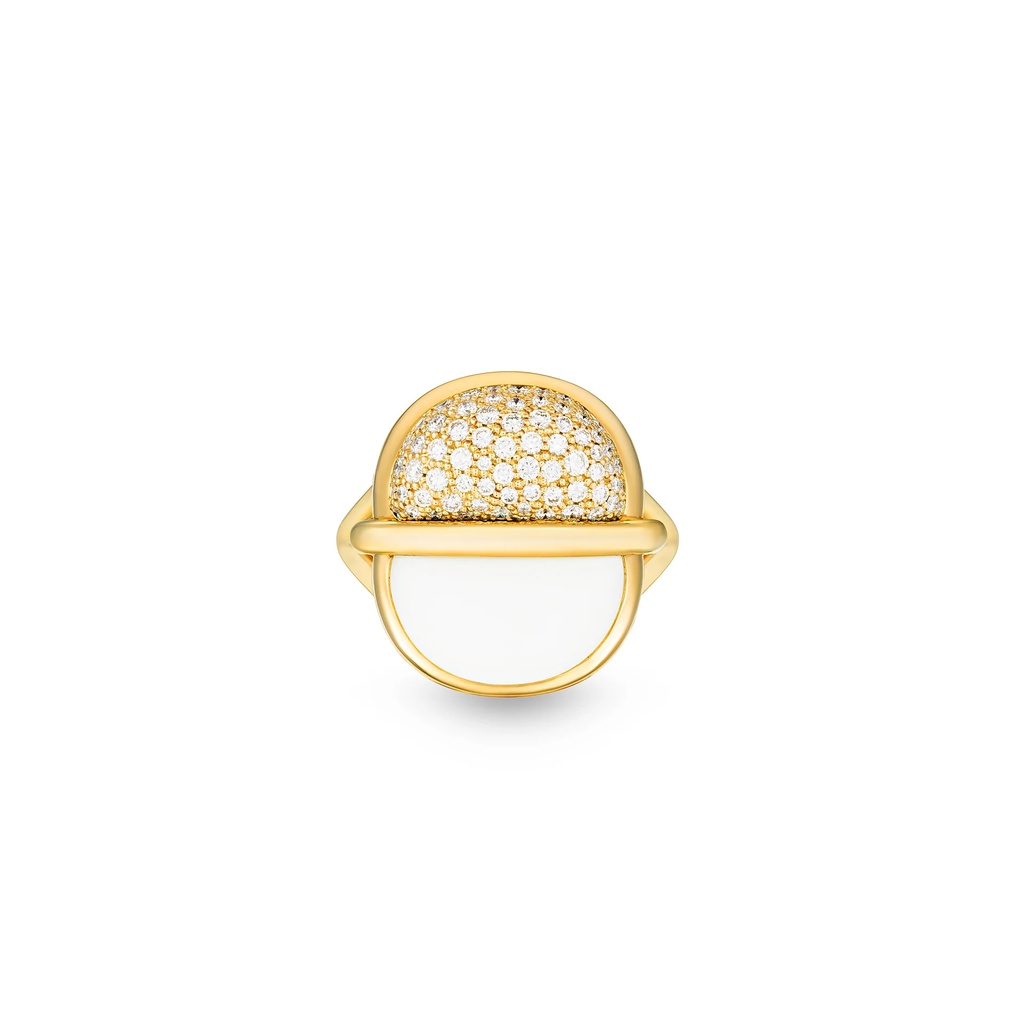 Amrita Small Round Ring In White Ceramic And Diamonds