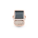 Amrita Square Duplet Ring In Hematite, Milky Quartz And Diamonds