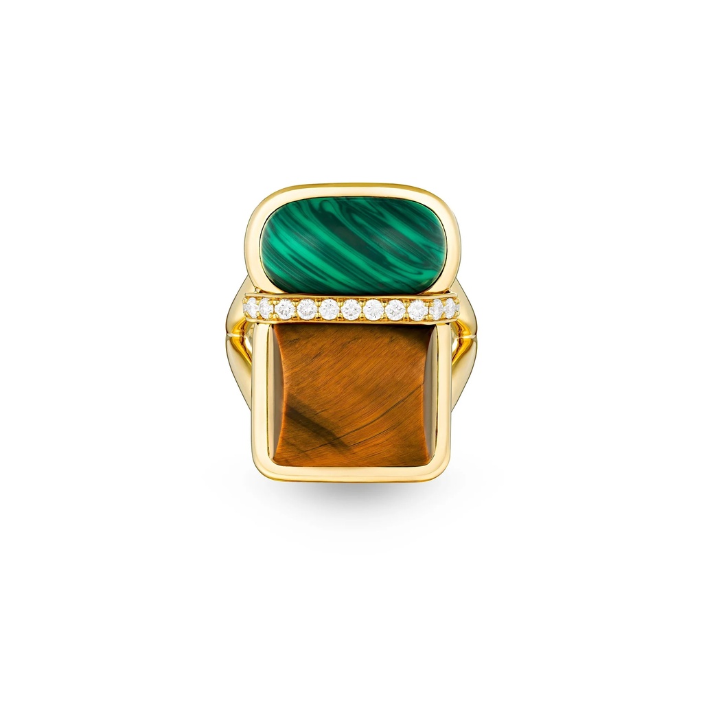 Amrita Square Ring In Malachite And Tiger'S Eyes