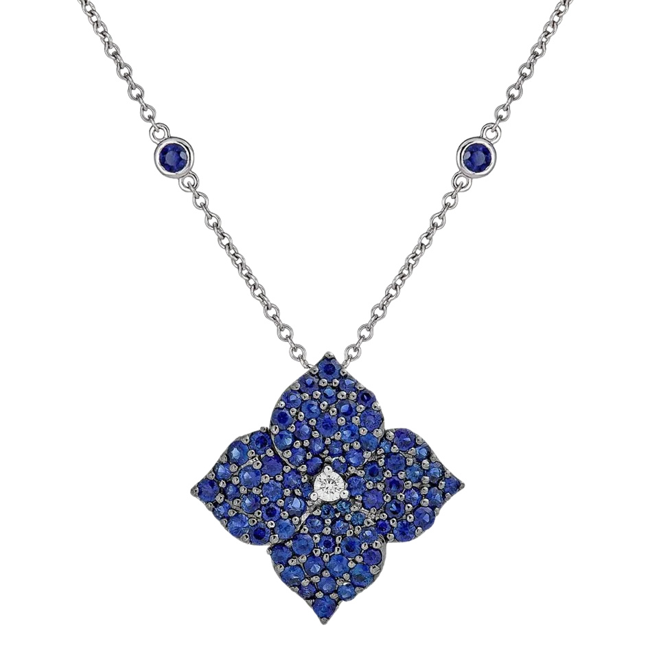 Black Gold Fiore Large Flower Necklace - Blue Sapphire