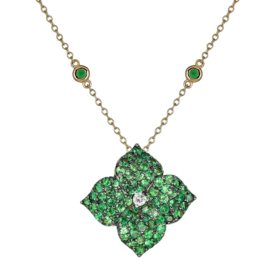 Black Gold Fiore Large Flower Necklace - Tsavorite