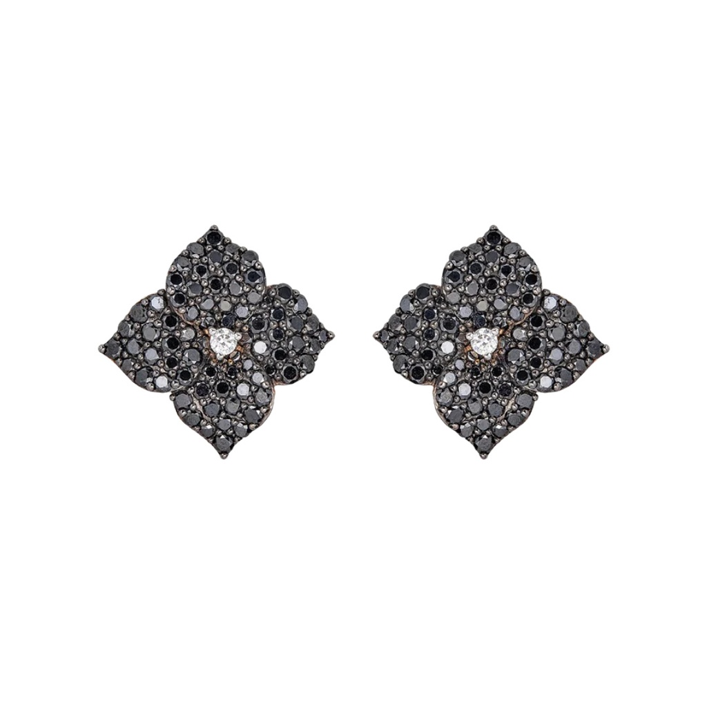 Black Gold Fiore Small Flower Earrings - Black Diamond