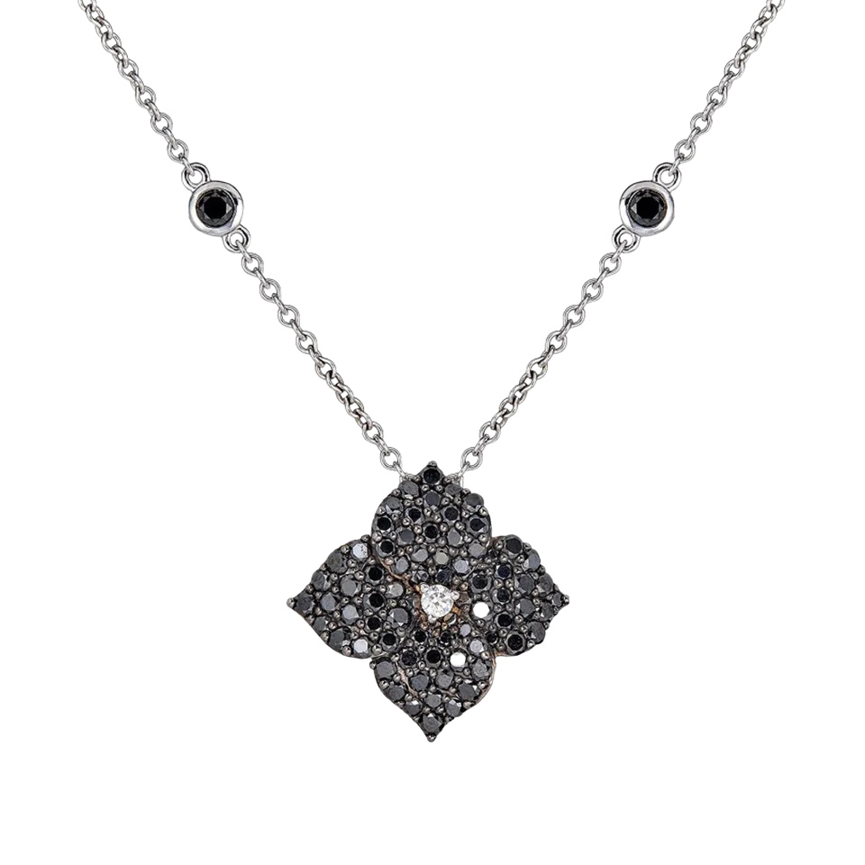 Black Gold Fiore Small Flower Necklace - Black Diamond