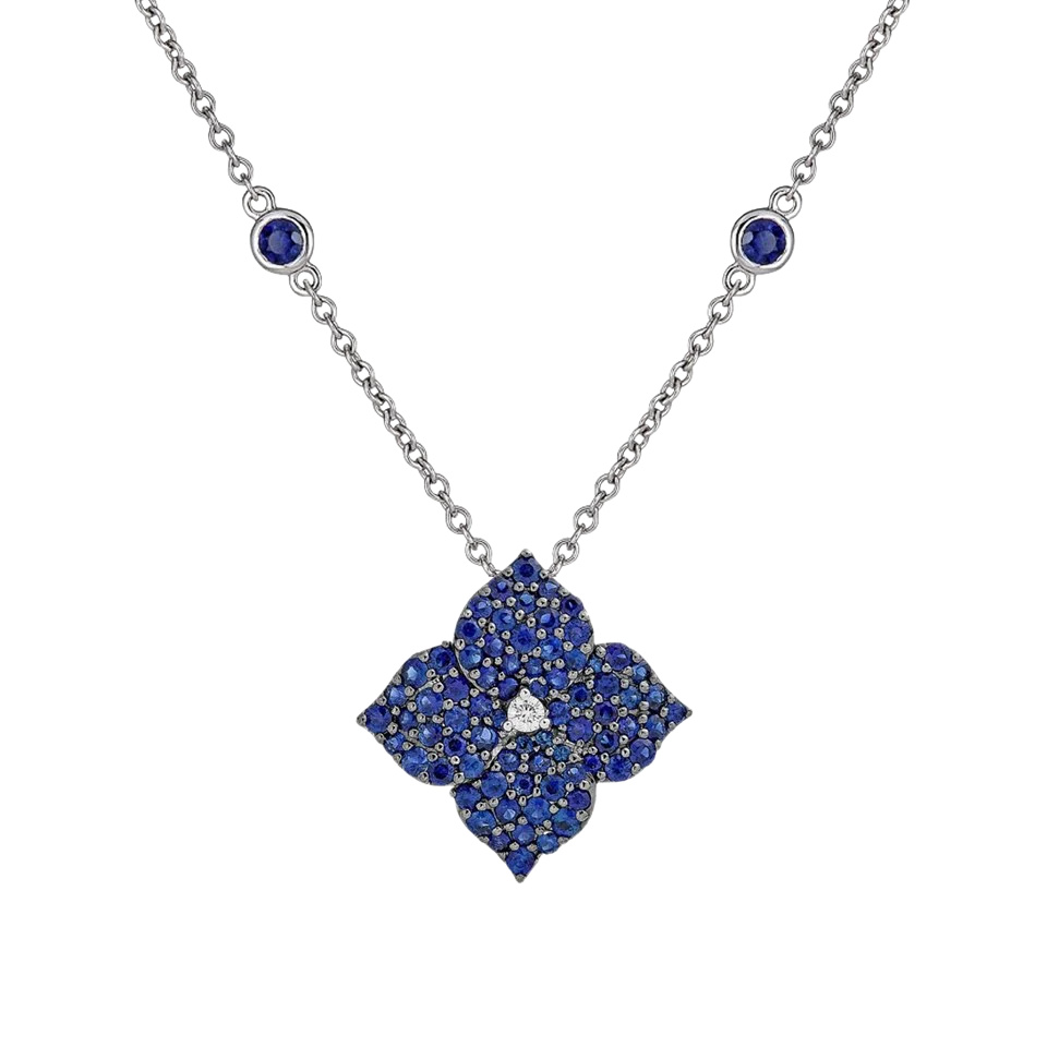 Black Gold Fiore Small Flower Necklace - Blue Sapphire