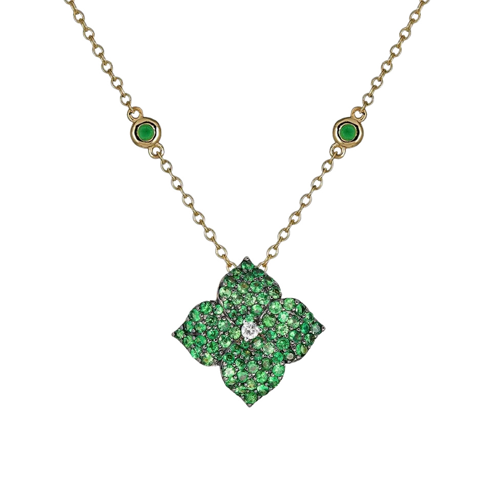 Black Gold Fiore Small Flower Necklace - Tsavorite