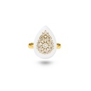 Daisy Pear-Shape White Ceramic Ring With Diamonds