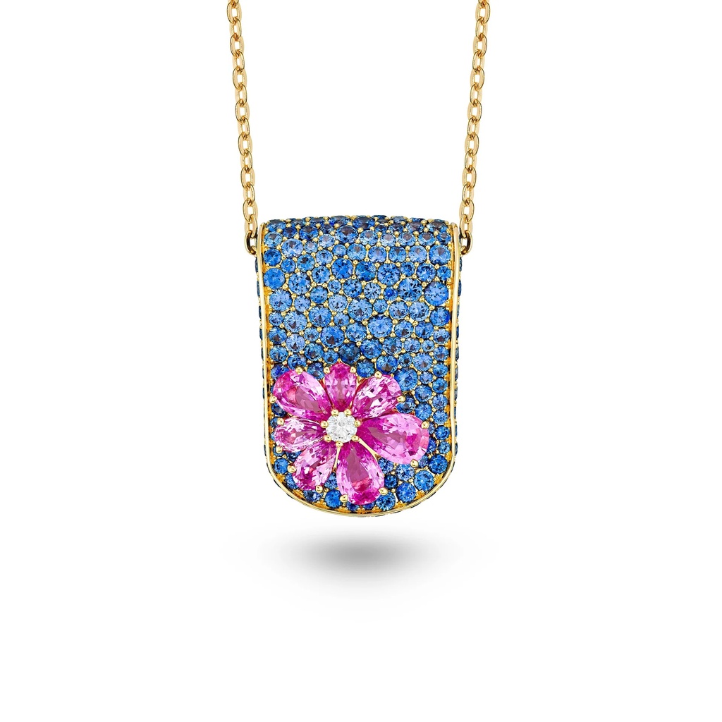 Eden Blue Sapphire Neckalce With Pink Sapphire And Diamond Flower