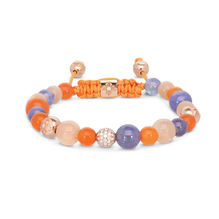 Shamballa Jewels Rose Gold Diamond Tanzanite Carnelian & Moonstone Multisize Non-Braided Bead Bracelet