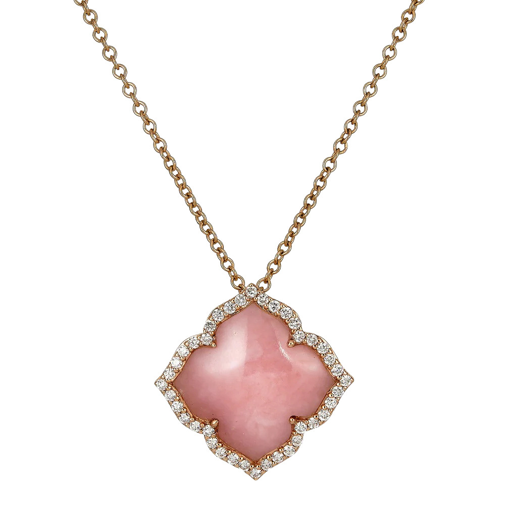 Rose Gold Capri Flower Necklace - Pink Opal