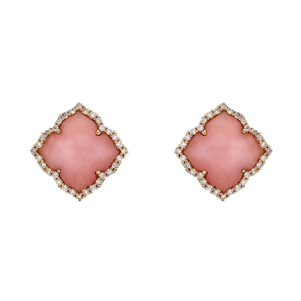 Rose Gold Capri Small Flower Earrings - Pink Opal