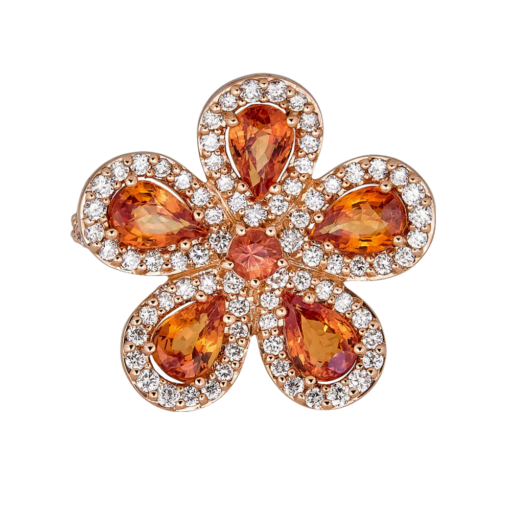 Rose Gold Classic Flower Ring - Orange Sapphire