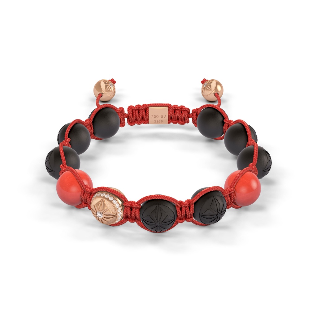 Shamballa Jewels - Rose Gold Diamond Coral & Ceramic 10mm Bead Braided Bracelet