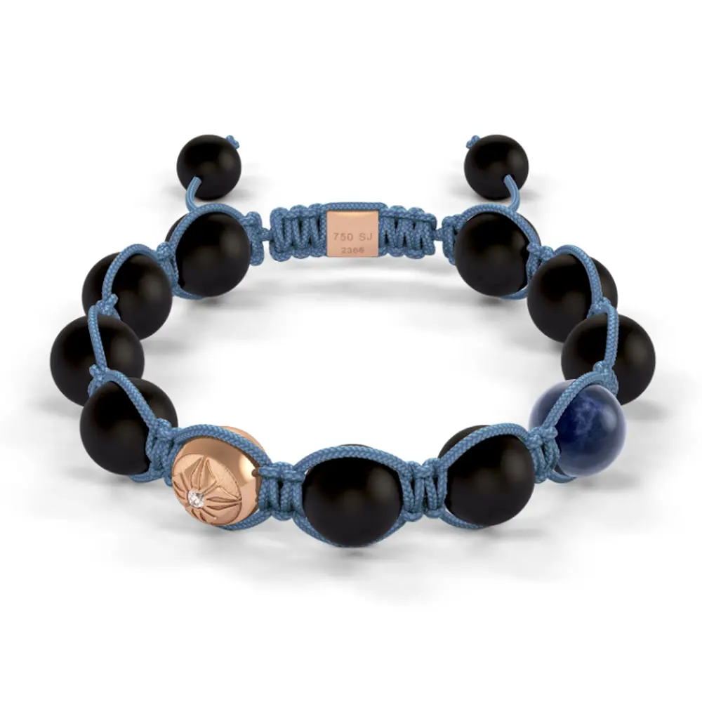 Rose Gold SOS, Sapphire & Onyx 10mm Bead Braided Bracelet
