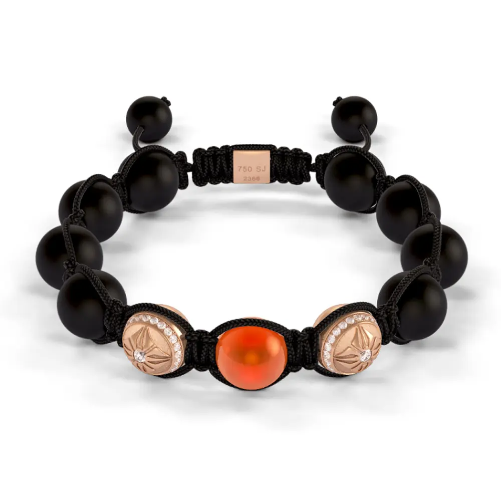 Rose Gold SOS Diamond, Carnelian & Onyx 10mm Bead Braided Bracelet