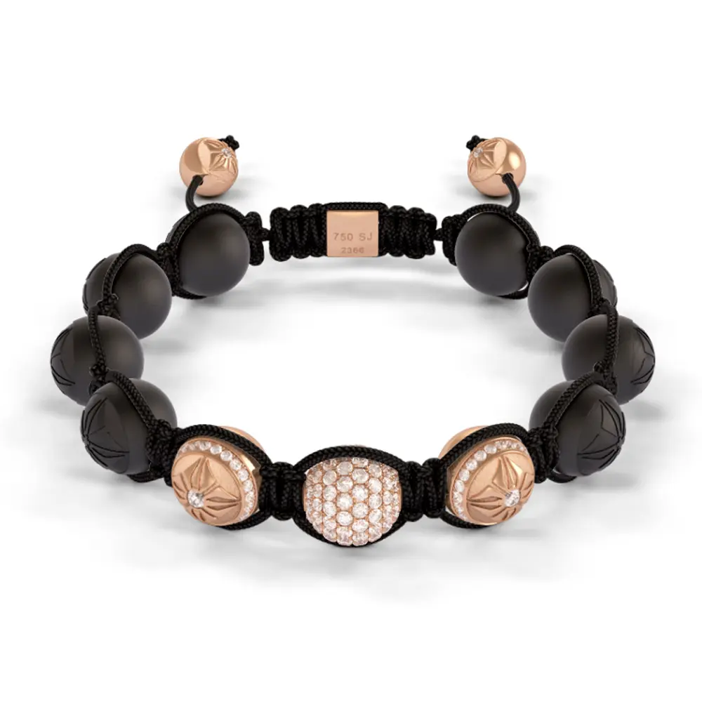 Rose Gold Pave Diamond, & Ceramic 10mm Bead Braided Bracelet
