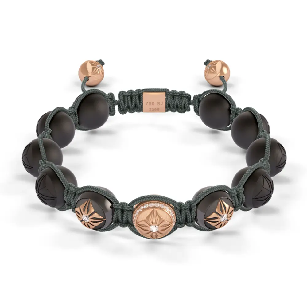 Rose & Black Gold Diamond & Ceramic 10mm Bead Braided Bracelet