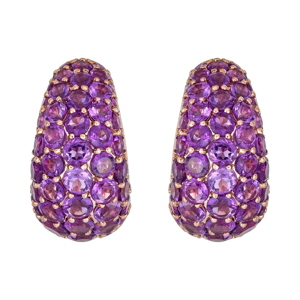 Rose Gold Dome Huggie Earring - Amethyst