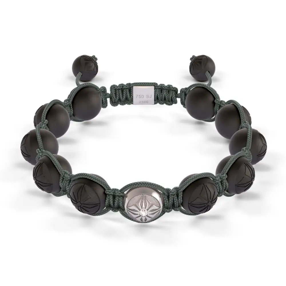 White Gold & Ceramic 10mm Bead Braided Bracelet