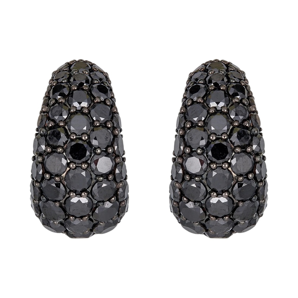 Rose Gold Dome Huggie Earring - Black Diamond