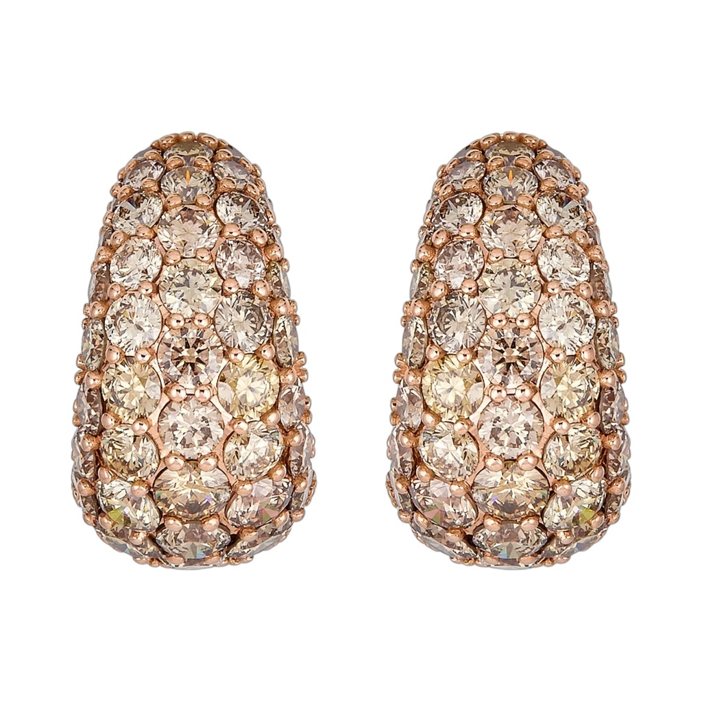 Rose Gold Dome Huggie Earring - Champagne Diamond
