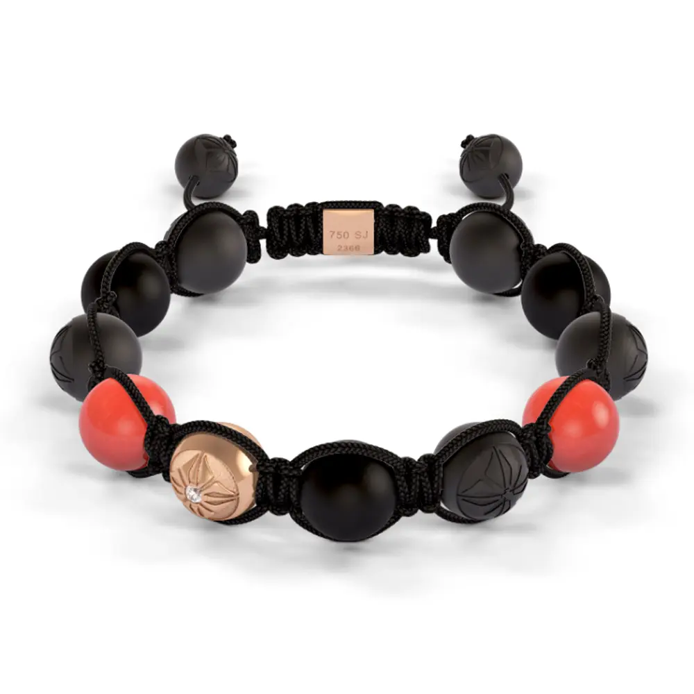 Rose Gold, Coral & Ceramic 10mm Bead Braided Bracelet