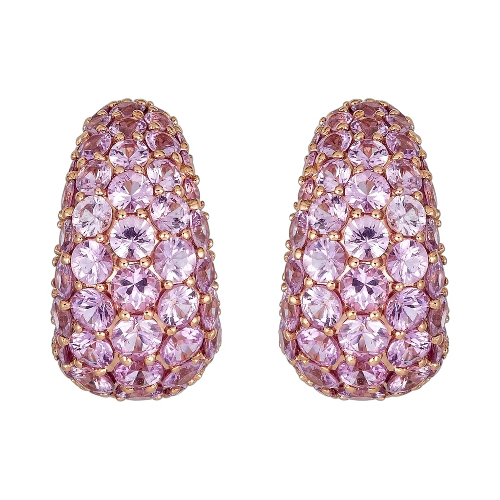 Rose Gold Dome Huggie Earring - Pink Sapphire