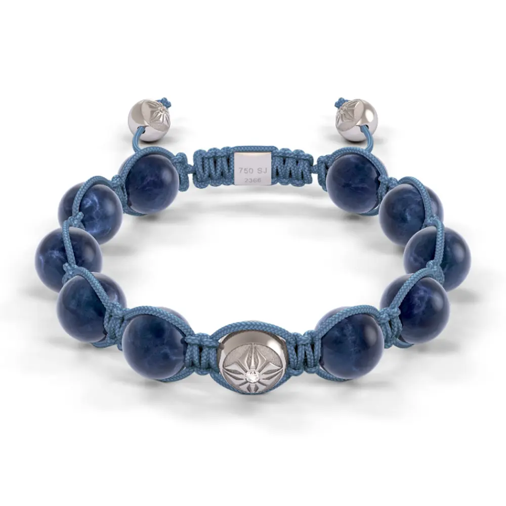 White Gold, Sapphire & Ceramic 10mm Bead Braided Bracelet