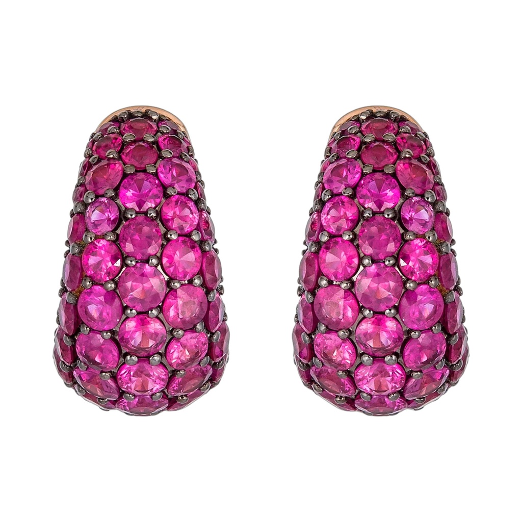 Rose Gold Dome Huggie Earring - Pink Sapphire