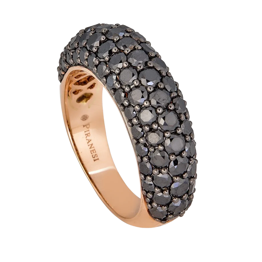 Rose Gold Dome Small Ring - Black Diamond