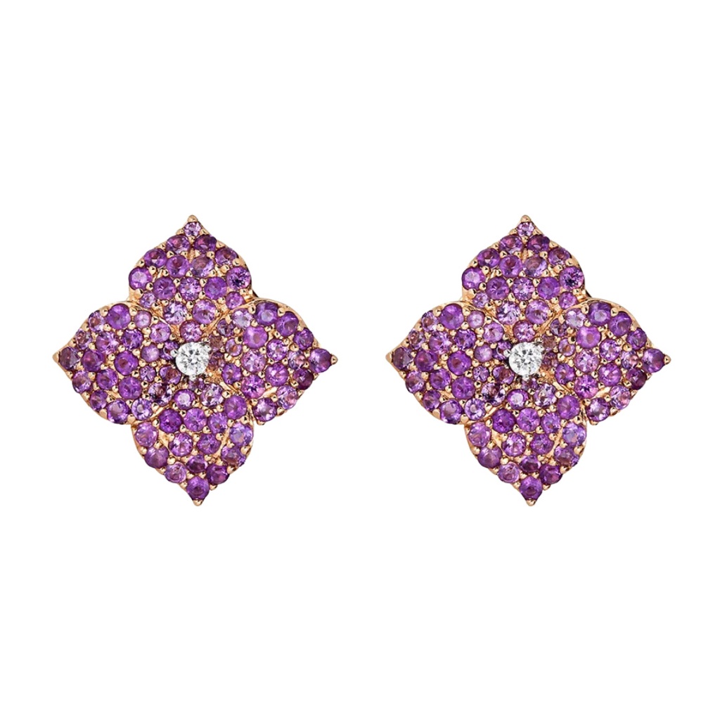 Rose Gold Fiore Large Flower Earrings - Amethyst