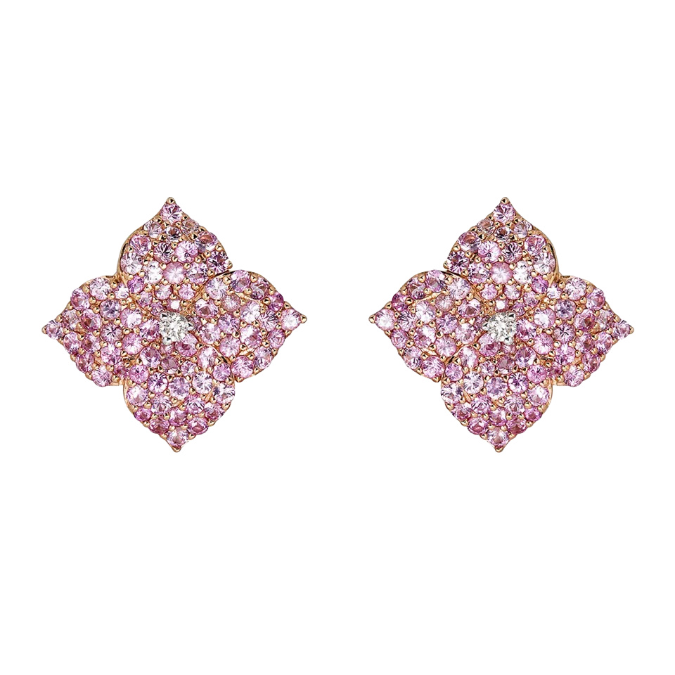 Rose Gold Fiore Large Flower Earrings - Pink Sapphire
