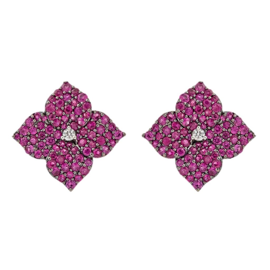 Rose Gold Fiore Large Flower Earrings - Pink Sapphire