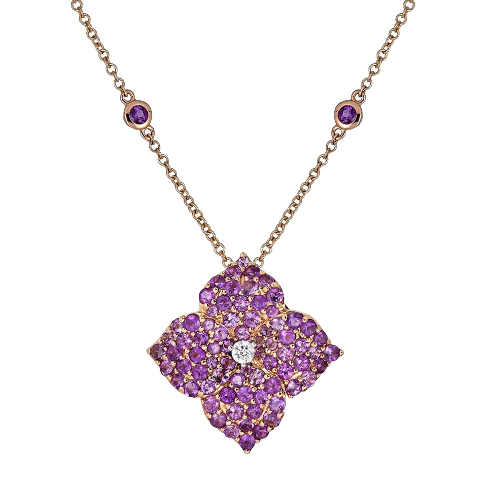 Rose Gold Fiore Large Flower Necklace - Amethyst