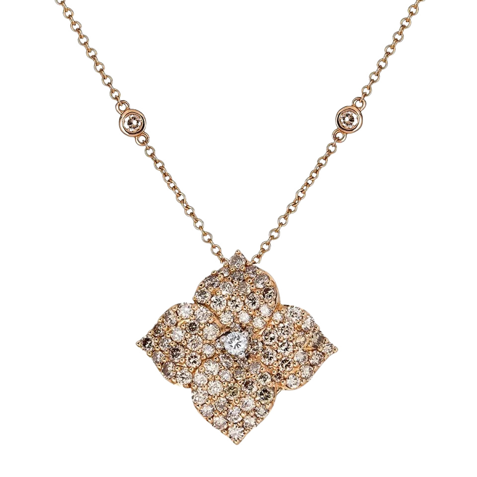 Rose Gold Fiore Large Flower Necklace - Champagne Diamond