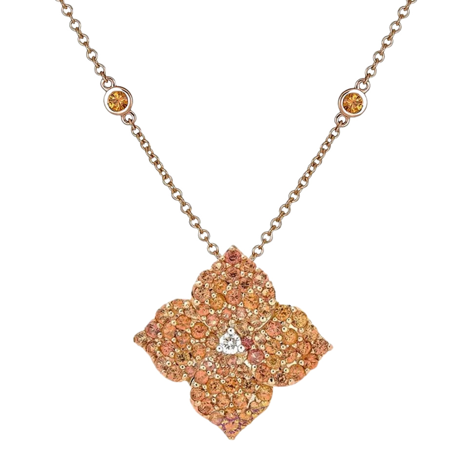Rose Gold Fiore Large Flower Necklace - Orange Sapphire